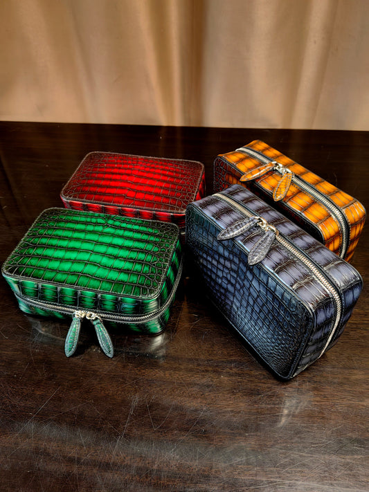 custodia per pipa con zip in vera pelle di coccodrillo vintage, borsa/astuccio per pipa in pelle di coccodrillo, regalo personalizzato, astuccio per pipa, tabacco, regalo di Natale