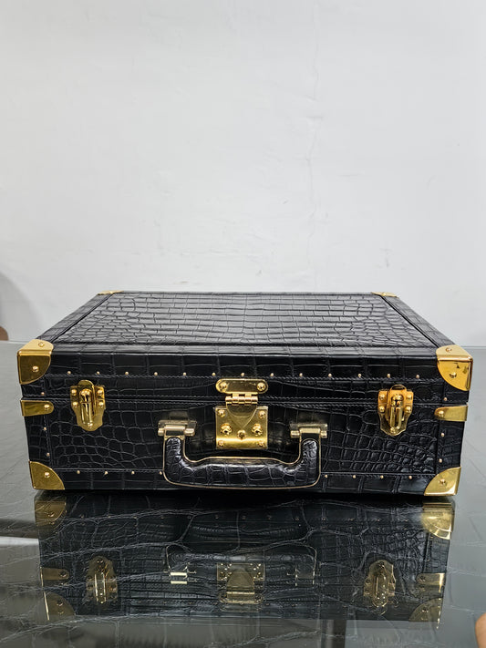 Borsa box per vino in vera pelle di coccodrillo