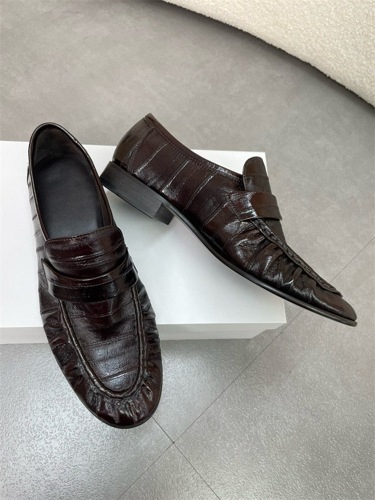 Rossie Viren eel skin loafers for women, stylish shoes with smooth eel leather finish and comfortable slip-on design.