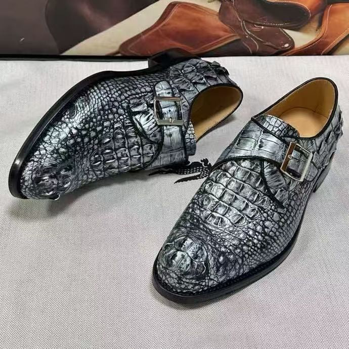 Scarpe stringate in pelle di coccodrillo, scarpe eleganti business in pelle di coccodrillo