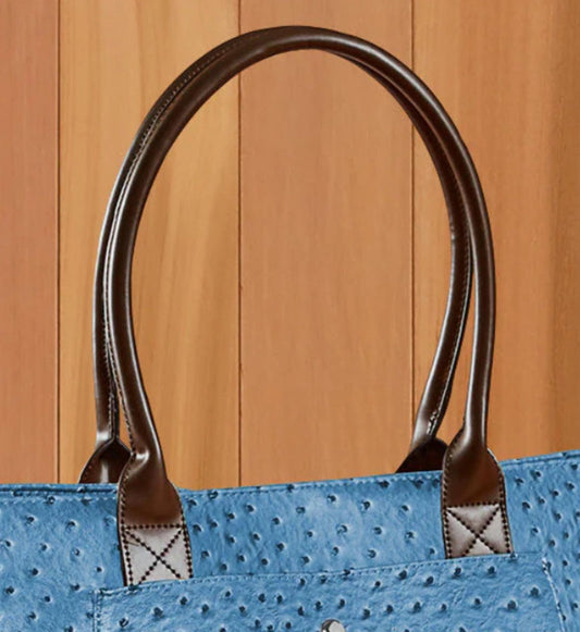 Preorder Canvas & Ostrich Skin Leather Shopper Tote Bag