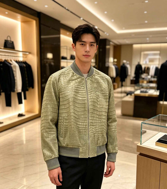 alt
Giacca da uomo in nubuck Oliver verde con effetto pelle di coccodrillo