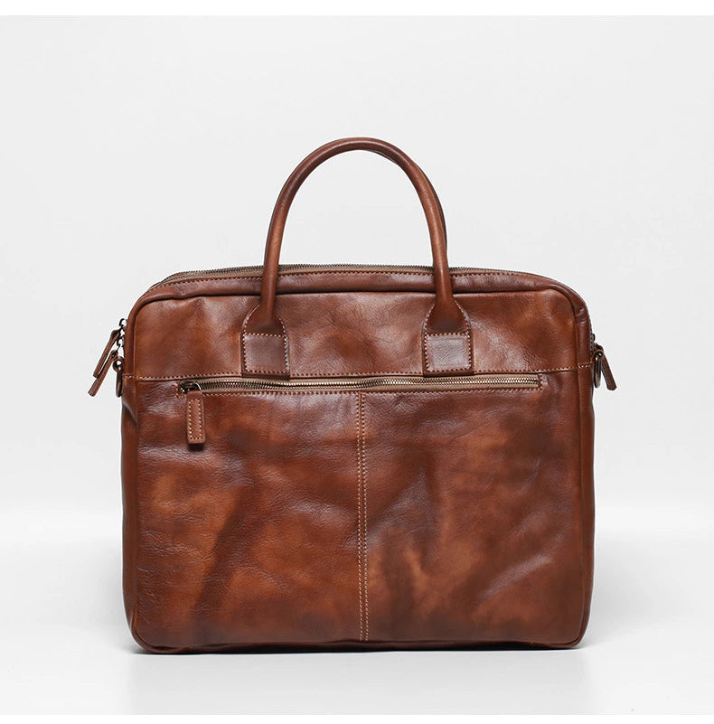 Vegetable Tanning Leather Large Briefcase,Business Laptop Handle Bag