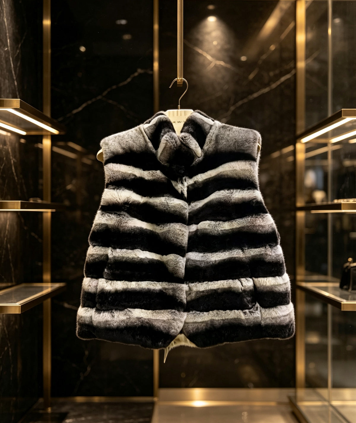 Unisex Chinchilla Dyed Rex Rabbit Fur Vest