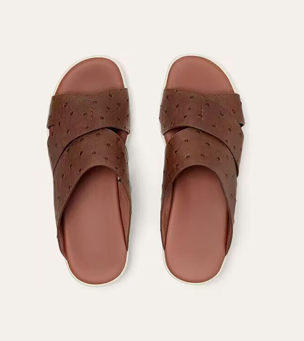 Ostrich Skin Leather Slippers Men's Ostrich Skin Leather Slippers