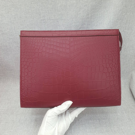 Da uomo, clutch in vera pelle di coccodrillo opaca, rosso vino