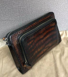 Vintage Brown Genuine Crocodile Skin Leather Wrist Handle Clutch Wallet  Bag