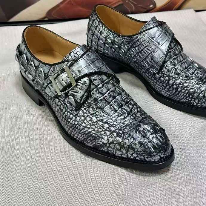 Scarpe stringate in pelle di coccodrillo, scarpe eleganti business in pelle di coccodrillo