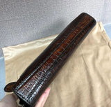 Vintage Brown Genuine Crocodile Skin Leather Wrist Handle Clutch Wallet  Bag