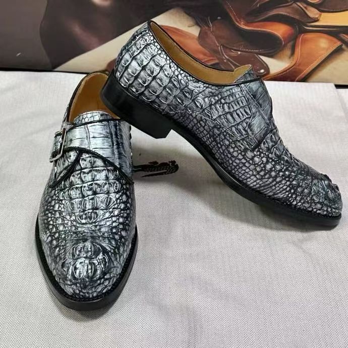 Scarpe stringate in pelle di coccodrillo, scarpe eleganti da business in pelle di coccodrillo