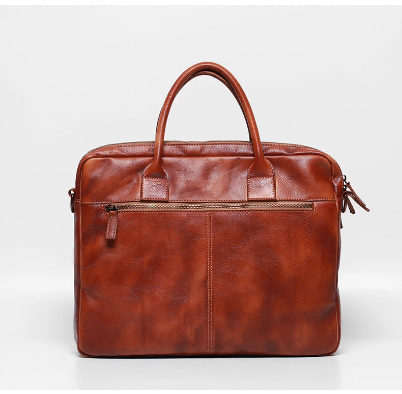 Vegetable Tanning Leather Large Briefcase,Business Laptop Handle Bag