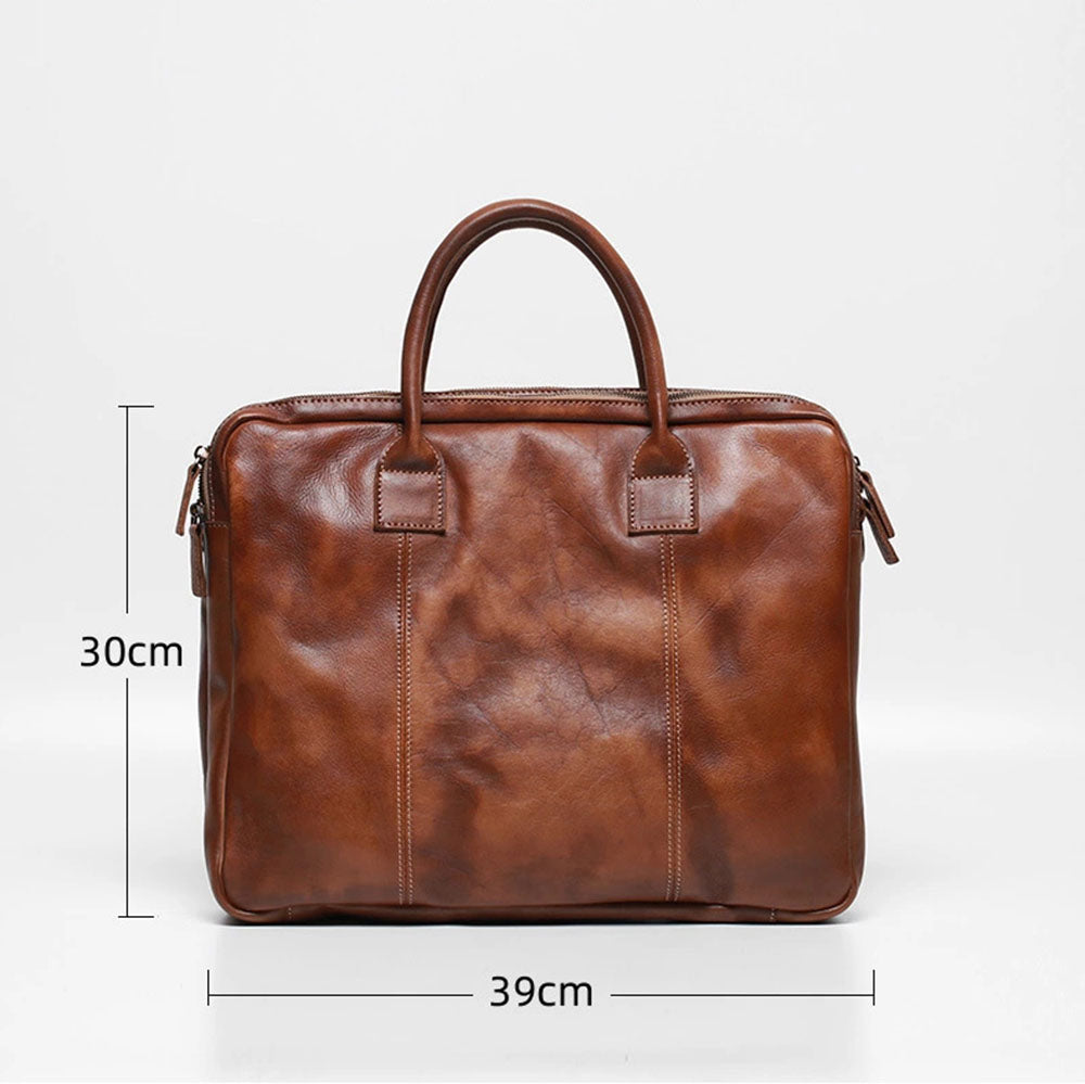 Vegetable Tanning Leather Large Briefcase,Business Laptop Handle Bag