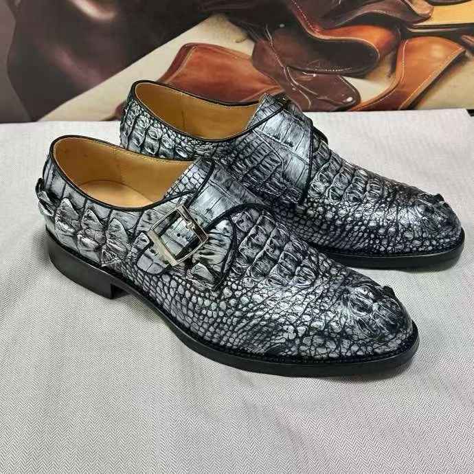 Scarpe stringate in pelle di coccodrillo, scarpe eleganti business in pelle di coccodrillo
