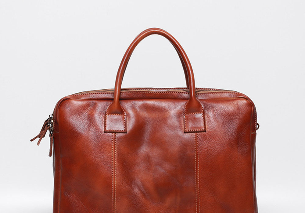 Vegetable Tanning Leather Large Briefcase,Business Laptop Handle Bag