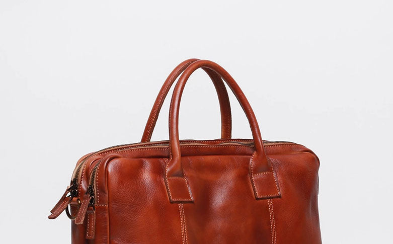 Vegetable Tanning Leather Large Briefcase,Business Laptop Handle Bag