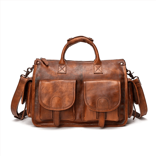 Borsa messenger a tracolla in pelle conciata al vegetale, stile postino, tipo valigetta