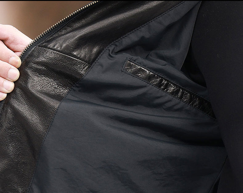 alt
Giacca in pelle, giacca corta da uomo in pelle con colletto alla Nehru e zip