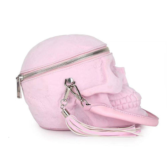3D Bags Skull Cross Body Shoulder Bag Mini Handle Handbags Pink Suede
