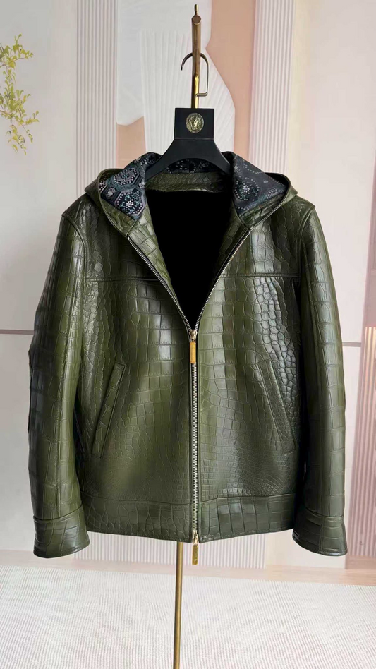 alt
Offerta speciale, prenota ora giacca da uomo in pelle effetto coccodrillo verde scuro