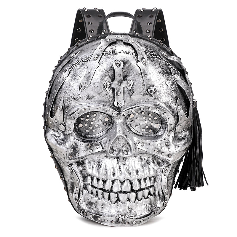 Zaino 3D in pelle PU con teschio e borchie