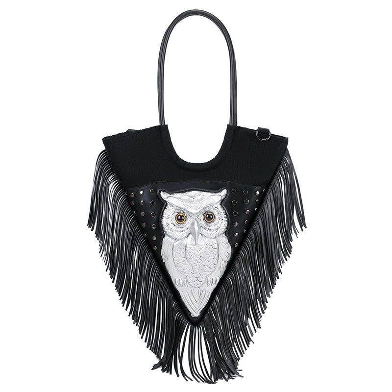 3D Backpack 3D PU Leather Studded Heart Skull Tassle Cross Body Punk Bag,