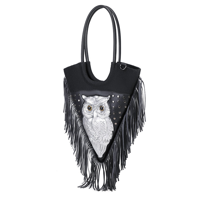 3D Backpack 3D PU Leather Studded Heart Skull Tassle Cross Body Punk Bag,