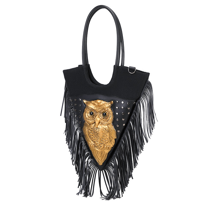 3D Backpack 3D PU Leather Studded Heart Skull Tassle Cross Body Punk Bag,