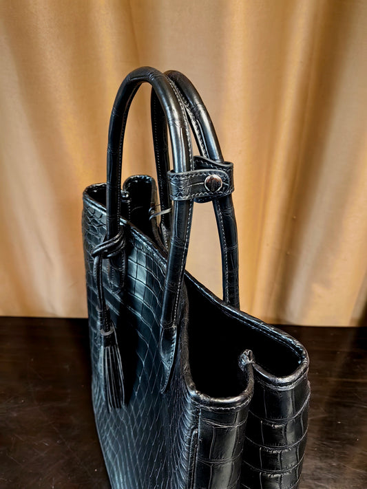 alt
Borsa shopper tote nera business unisex grande in pelle di coccodrillo per laptop