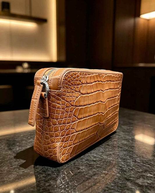 Genuine pelle di coccodrillo borsa a tracolla crossbody clutch color tan
