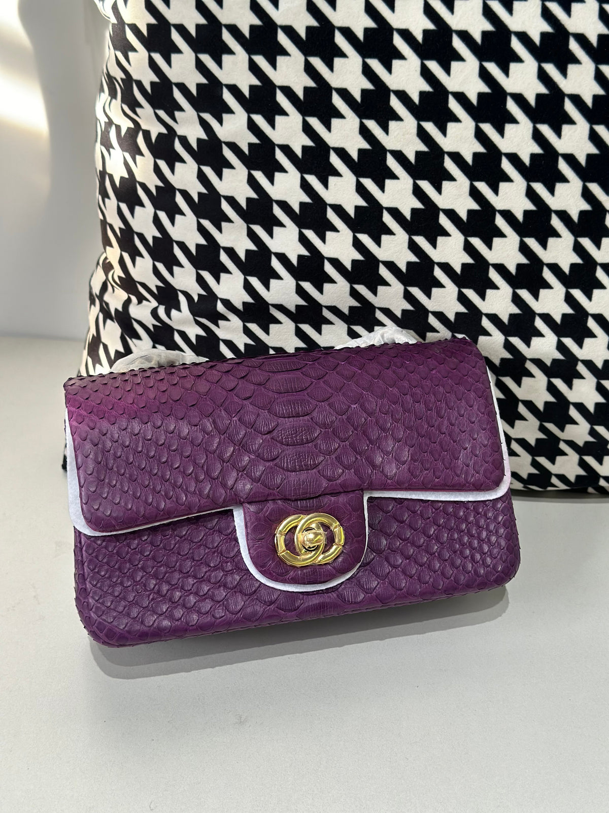 Genuine Python Skin Leather Flap Bag 20cm