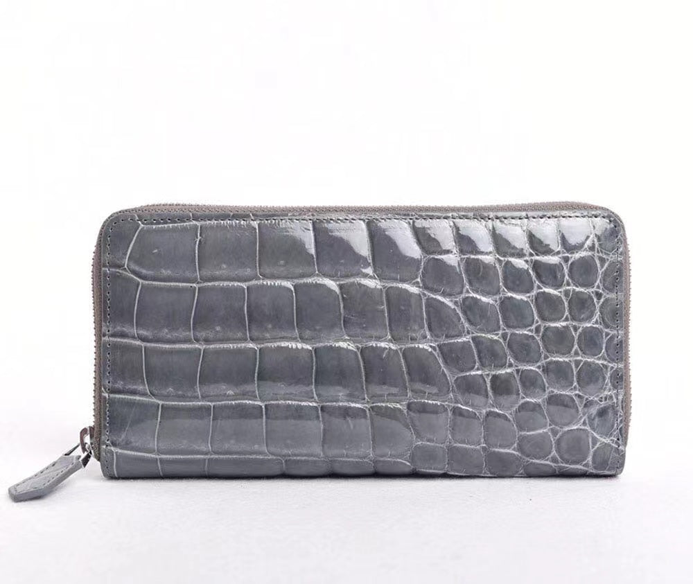 High Shiny Genuine Crocodile Skin Leather Zip Wallets