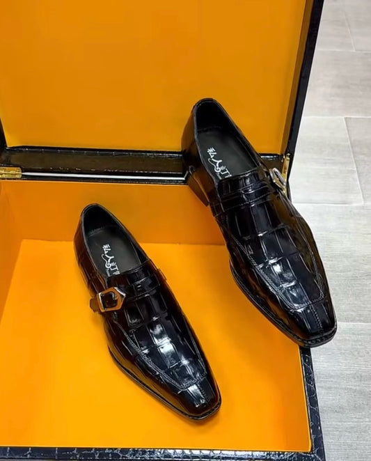 Scarpe da coccodrillo, scarpe da uomo nere in pelle di coccodrillo