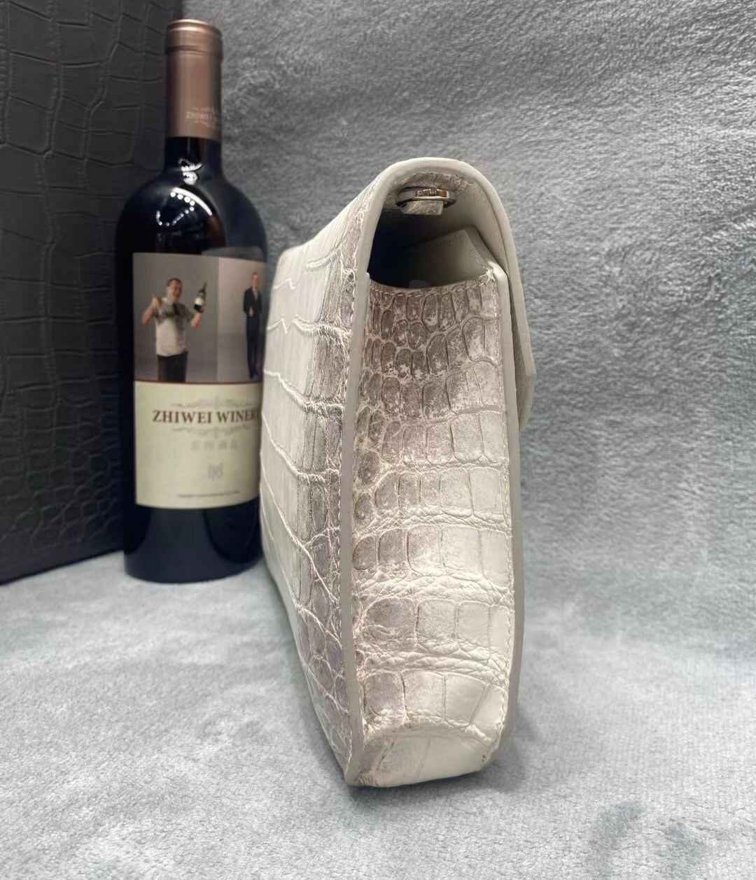 Genuine Crocodile Skin Leather Clutch Handle Bag Himalaya White