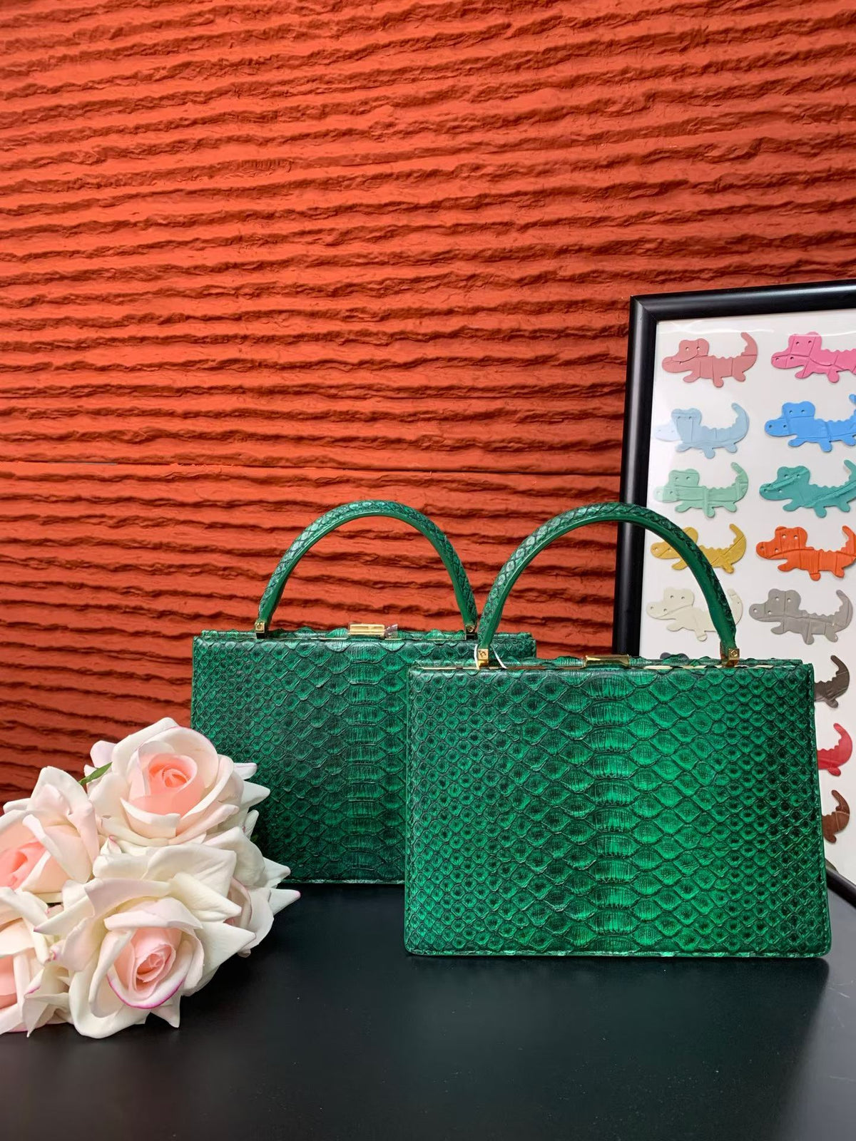 Genuine Python Leather Top Handle Bag