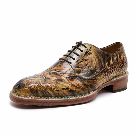 Scarpe in coccodrillo, scarpe business stringate da uomo in pelle di coccodrillo norvegese dipinte a mano