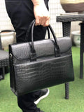 Black Genuine Crocodile Leather Foldover Briefcase