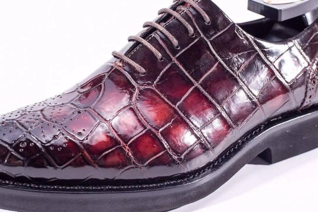 Scarpe Brogue in pelle di coccodrillo, scarpe allacciate in pelle di coccodrillo