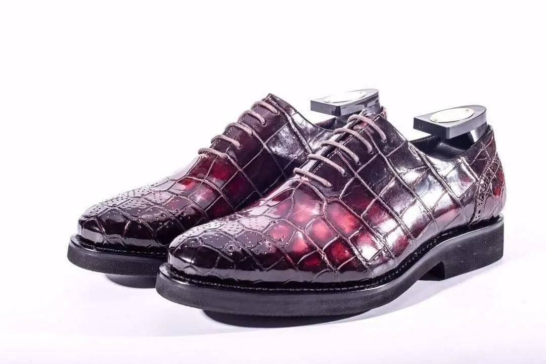 Scarpe brogue in pelle di coccodrillo, scarpe stringate in pelle di coccodrillo