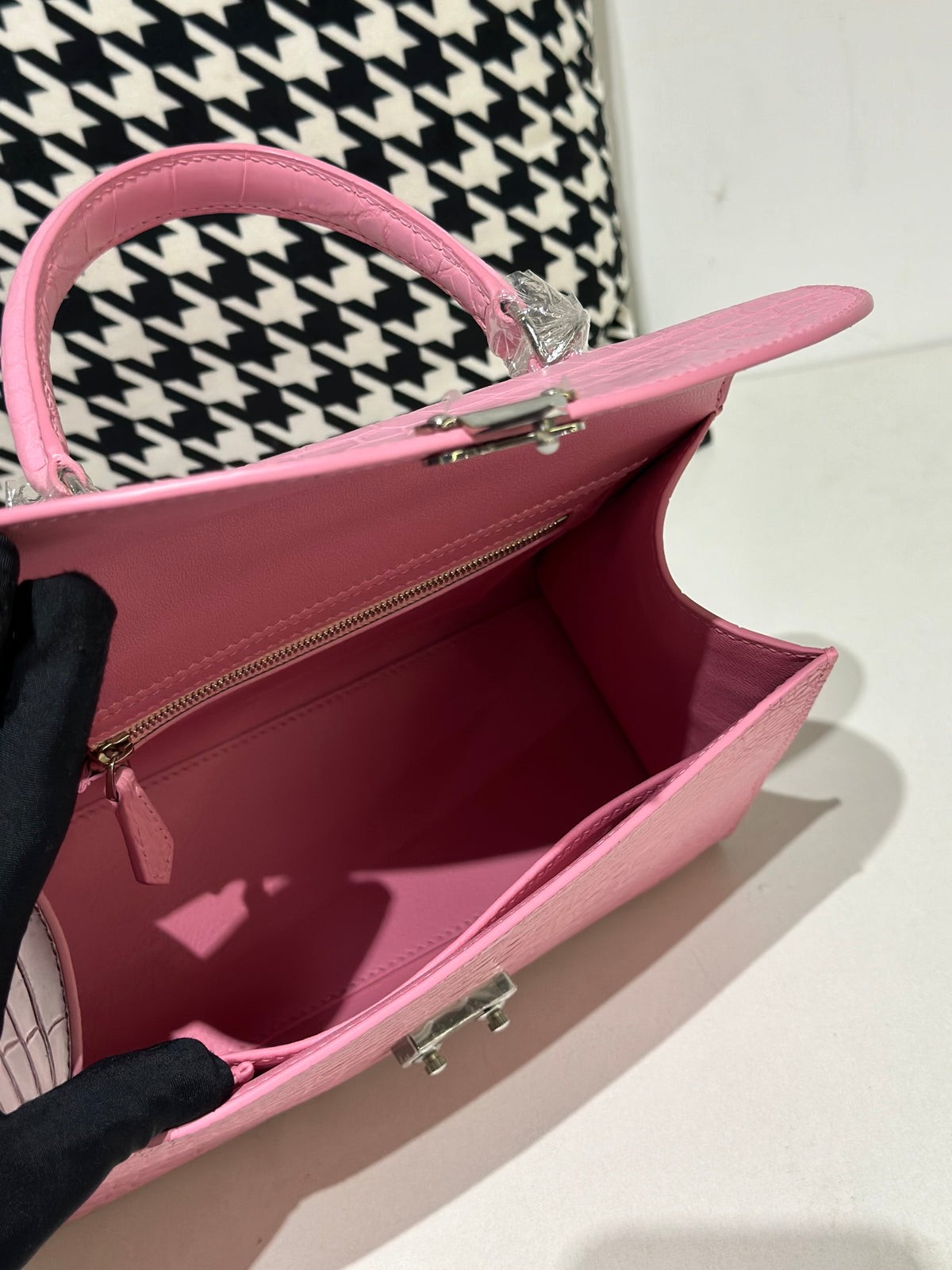 Crocodile Leather Top Handle Bag Pink