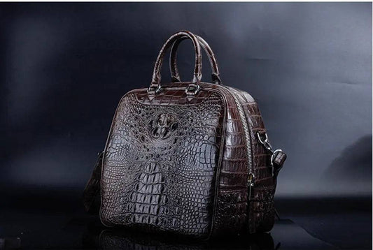 Crocodile Leather Duffel Travel Bag Brown