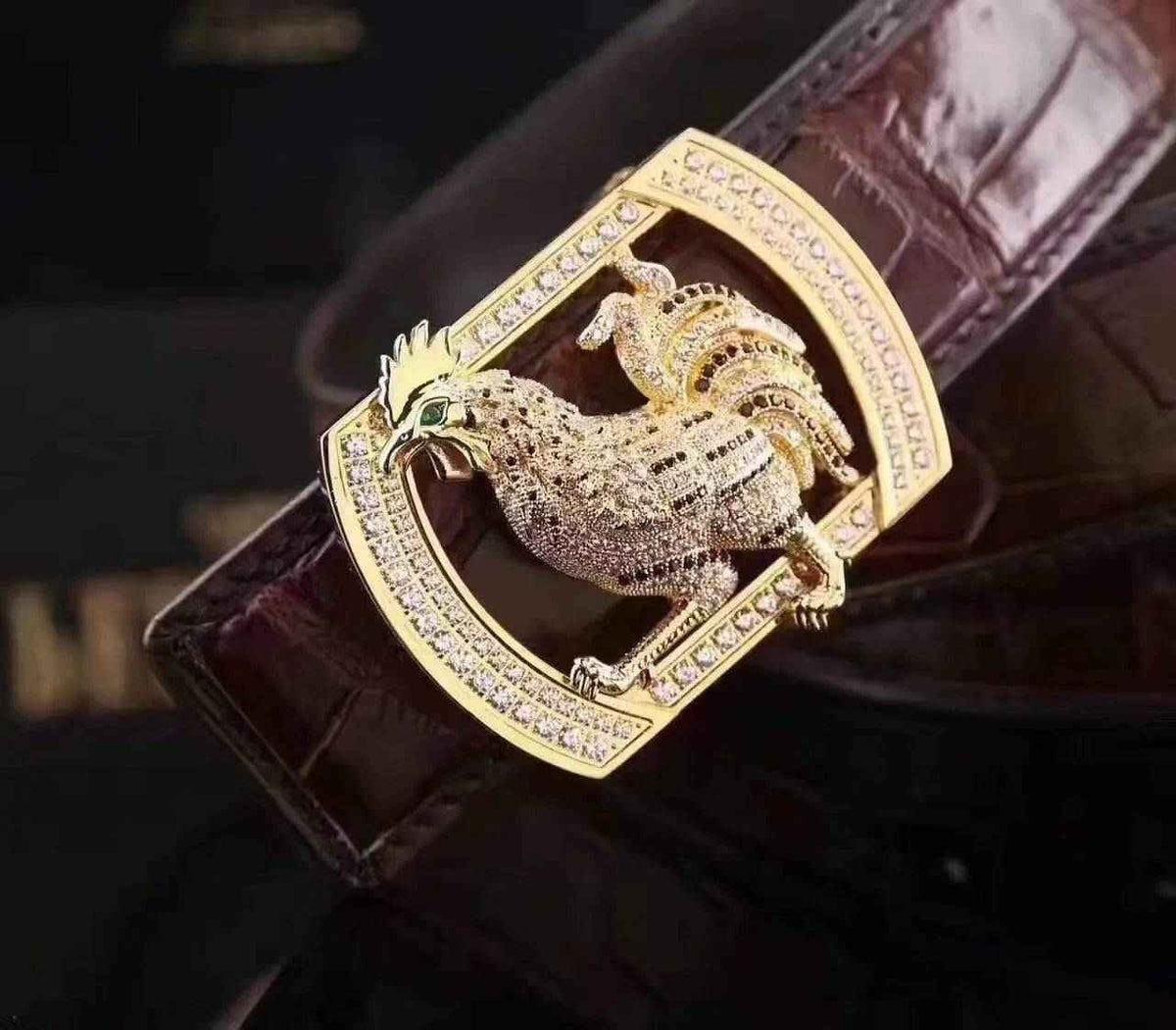 Crocodile Skin Rooster Belt With Diamond