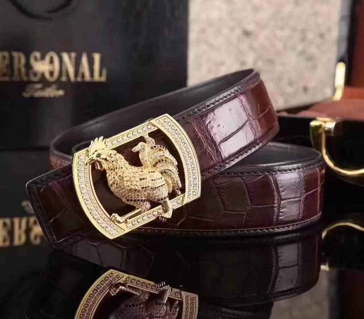 Crocodile Skin Rooster Belt With Diamond