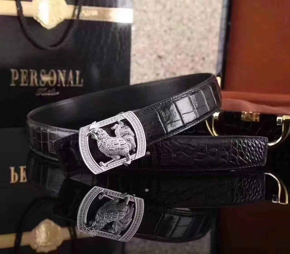 Crocodile Skin Rooster Belt With Diamond