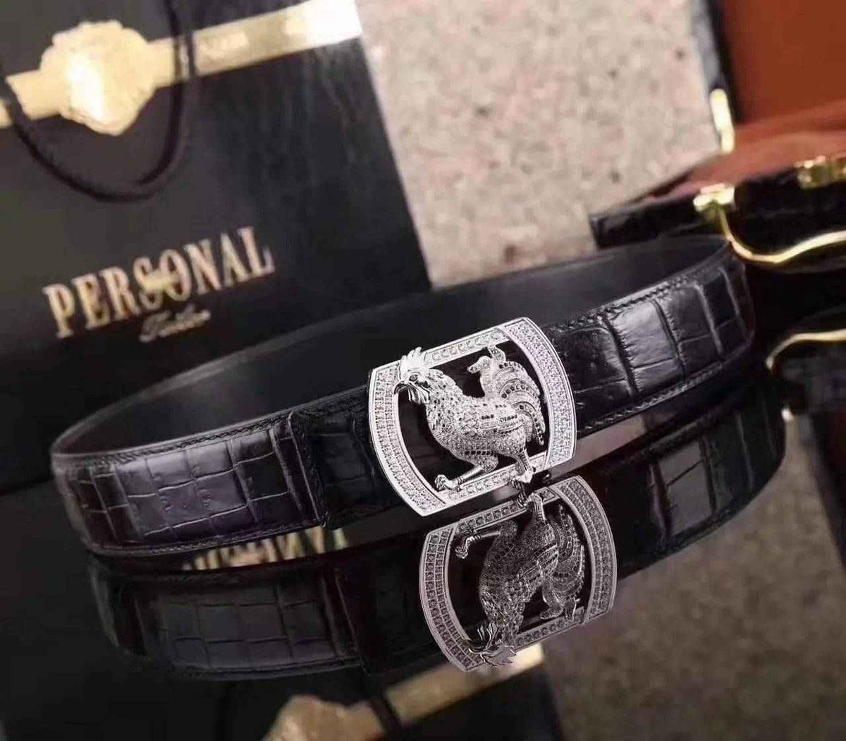 Crocodile Skin Rooster Belt With Diamond