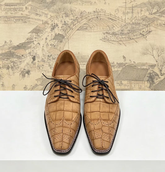 alt
Scarpe in pelle di coccodrillo, scarpe eleganti stringate da uomo in pelle di coccodrillo nubuck