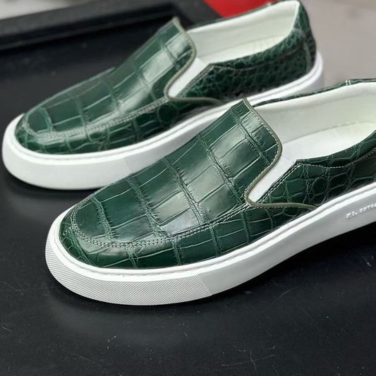 alt
Sneakers casual da uomo slip-on in stile coccodrillo, verde scuro