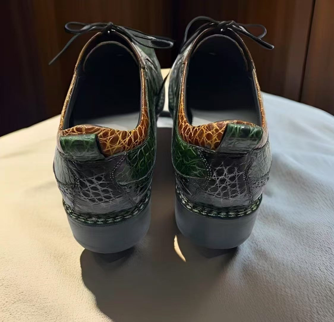 alt
Crocodile Shoes, scarpe da uomo vintage verde/marrone chiaro con cucitura norvegese e lacci