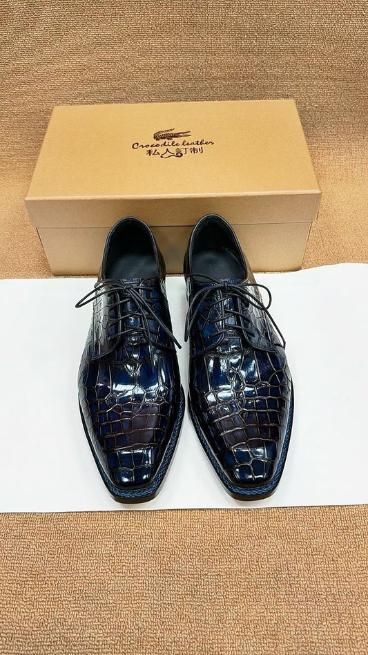 alt
Scarpe Crocodile, scarpe eleganti stringate da uomo stile norvegese, blu vintage