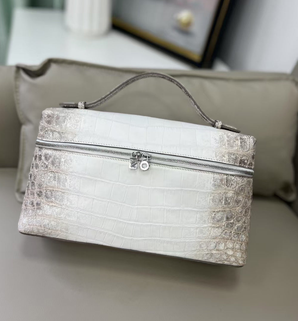Himalayan Crocodile Leather Zipper Cosmetic Handle Bag