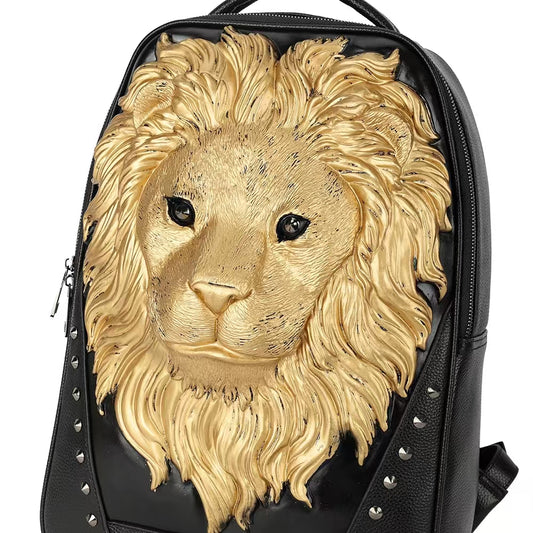 alt
Zaino in pelle 3D con modellazione testa di leone, zaino da esterno e da viaggio, borsa grande per computer